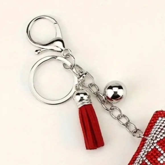 Bling Cheer Crystal Rhinestone Keychain Bag Charm With Red Tassel - Picture 3 of 7